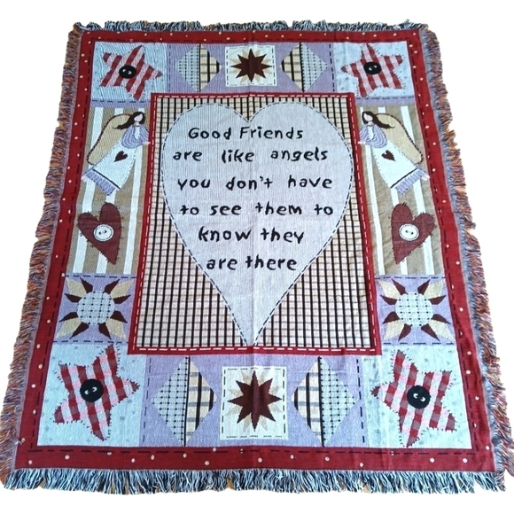Blanket Tapestry Woven Home Decor Friends Hearts Multi-Color Americana - Picture 1 of 16
